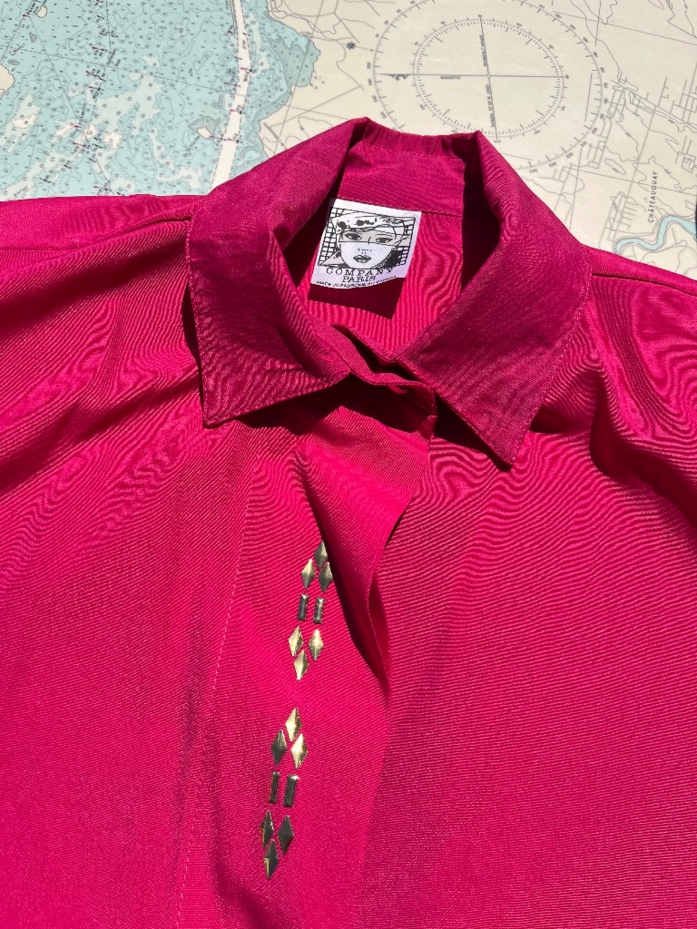 Vintage Company Paris Pink Embellished Button Up
